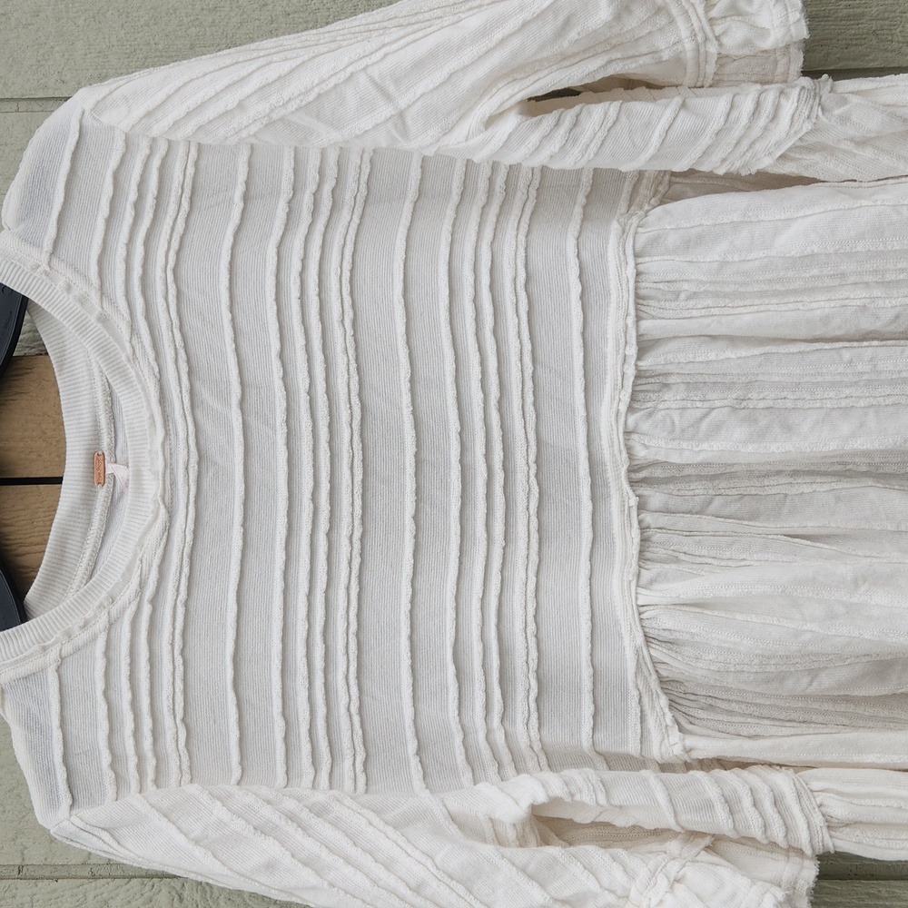 Free People‎ Take A Spin Ruffle Ribbed Texture Boho Flair Tunic Ivory Over Small - Picture 3 of 7